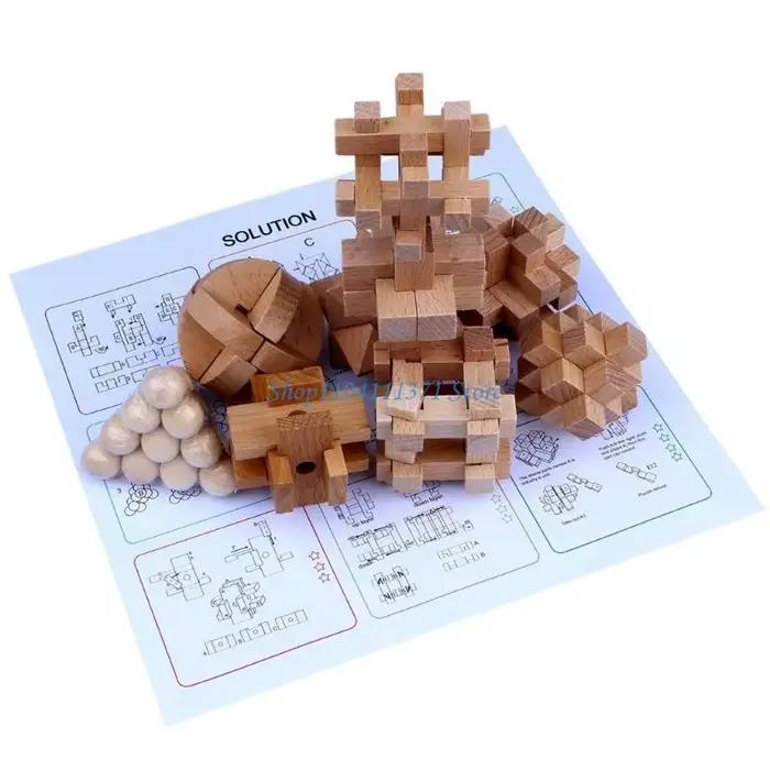 P9FC 9 pièces 3D casse-tête en bois Puzzle serrures jouet développement jouet d'apprentissage