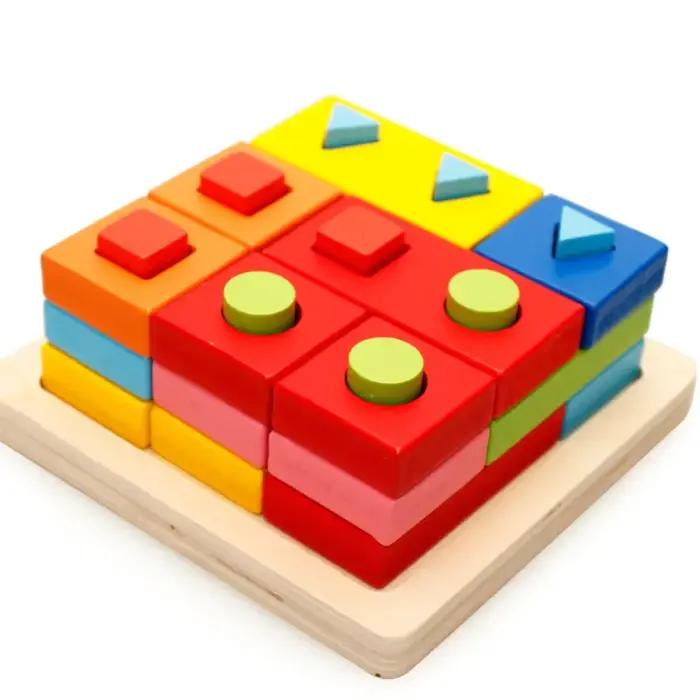 Jouets pour bébé, blocs géométriques en bois, planche assemblée en forme, enseignement Montessori, éducation penchée, construction, bloc à découper, jouet assorti