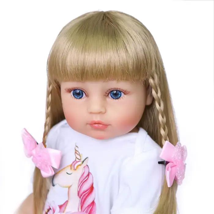 Perruque dorée collée pour poupée, 22 pouces, cheveux longs raides, 48-55cm, en Silicone, bricolage