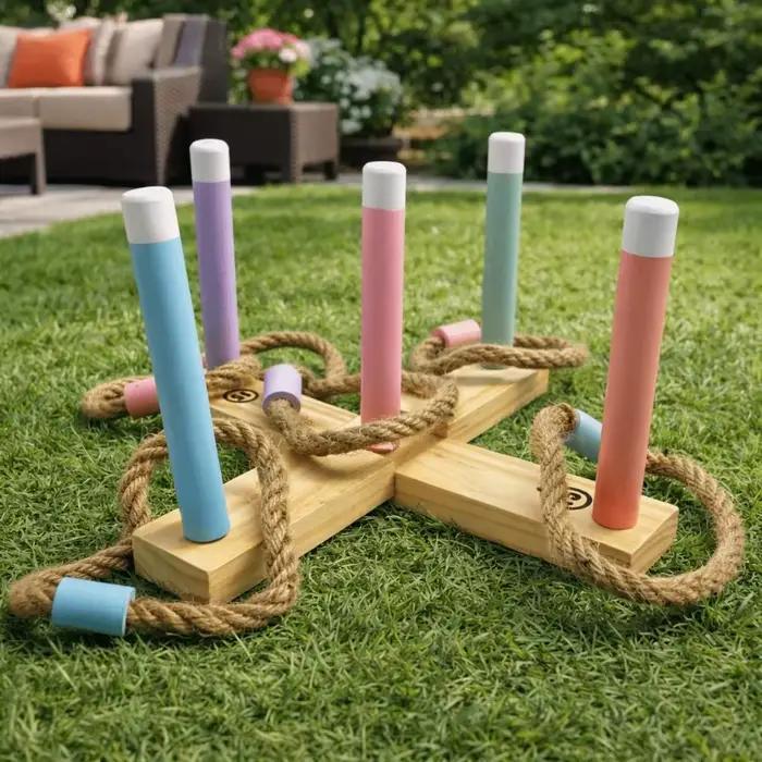 Jeu de lancer d'anneaux en bois pour enfants développement moteur coordination œil-main interaction parent-enfant occasions spéciales intérieur extérieur