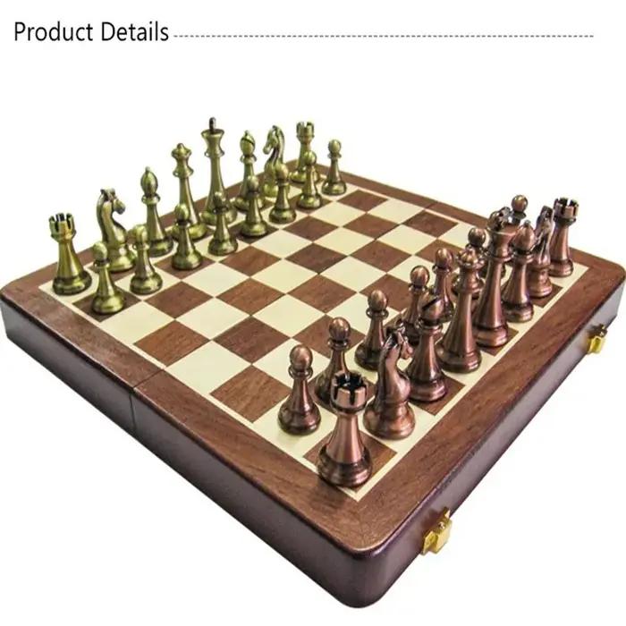 Classique En Alliage de Zinc Pièces D'échecs En Bois Échiquier Jeu