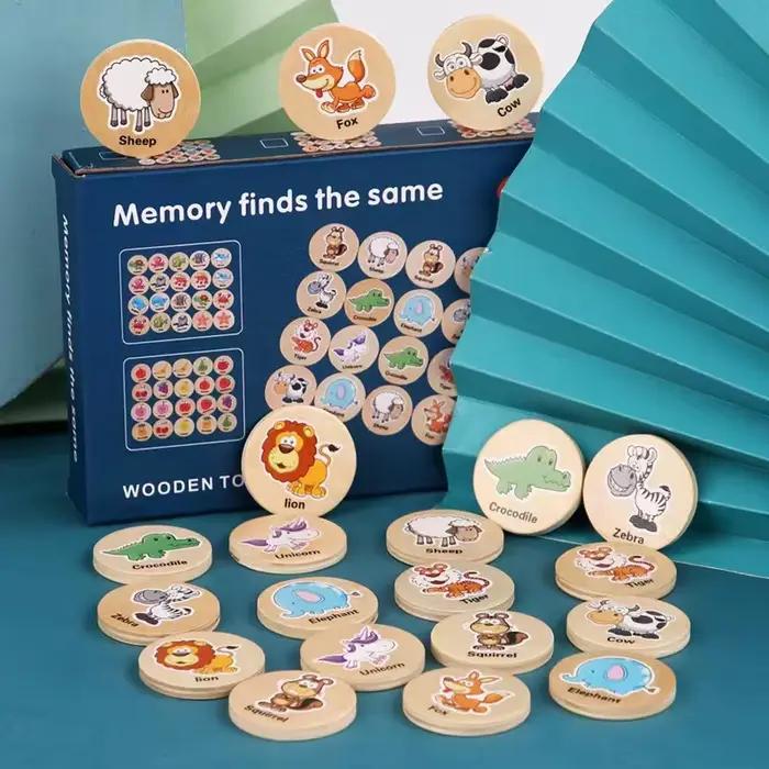Jeu de mémoire en bois pour enfants, jouet explorez ecs pour bébés, fruits, animal, leone nitive, focus, formation