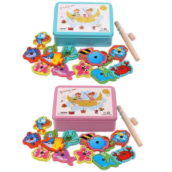 Jeu de pêche magnétique en bois Montessori Puzzle attrape poissons éducatifs entraînement compétences motrices enfants occasions spéciales anniversaire noel