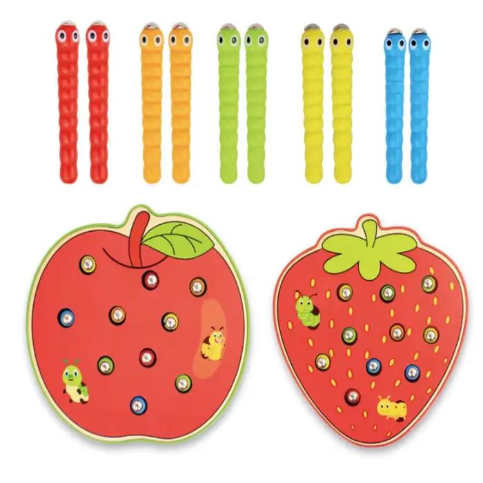 Planche magnétique pour attraper des vers et des fraises, jeu de pêche pour enfants, chenille de capture magnétique, jouets éducatifs Montessori, cadeau pour bébé