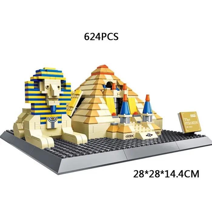 Maquette de construction en briques de l'archeitecture historique égyptienne célèbre dans le monde : Pyramide de Khéphren et Sphinx – Jouets de collection