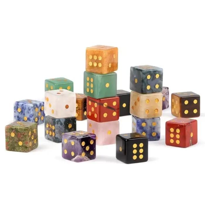 Nouvelles dés de jeu numériques à 6 faces, 16 mm, en pierre naturelle, dés en pierre naturelle, quartz cristallin, dés D6, ensemble de dés de jeu