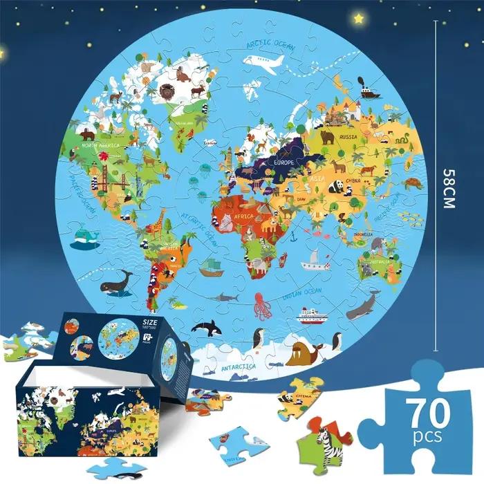 Puzzle de géographie du monde avec animaux pour enfants