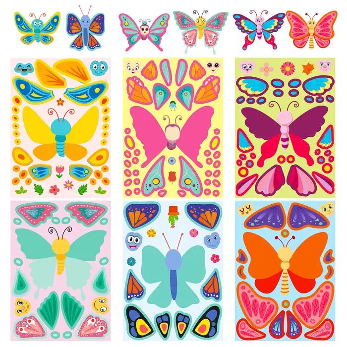 6 feuilles mignon enfants bricolage Puzzle autocollant jeux 6 papillon faire un visage drôle assembl