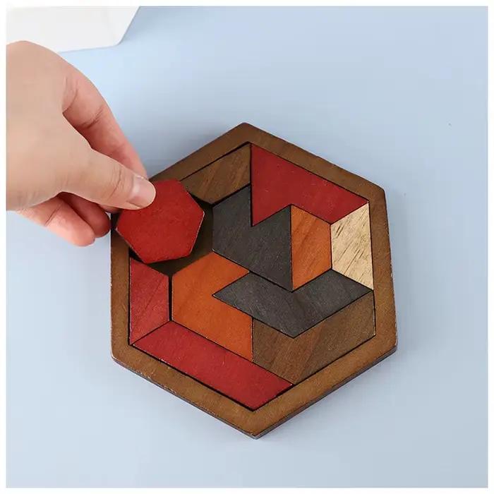 Puzzle en bois hexagonal 11 pièces pour adultes