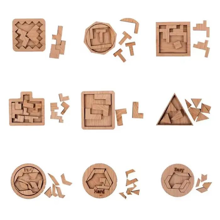 Puzzle en bois intelligent forme géométrique pour adultes stimulant le cerveau occasion spéciale intellectuellement engageant