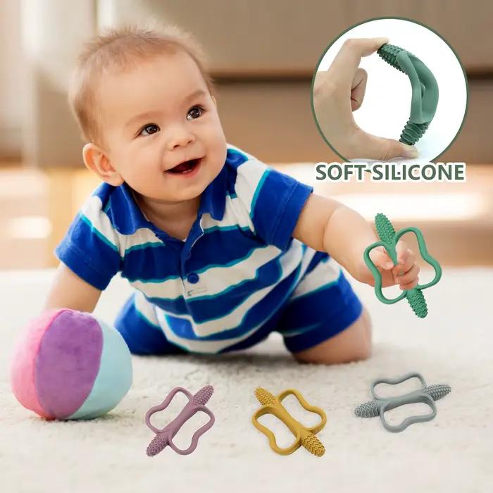 Anneau de dentition en silicone de qualité alimentaire pour bébés, poignées faciles à saisir, thème animaux et nature, pour les moments de jeu et de stimulation cognitive
