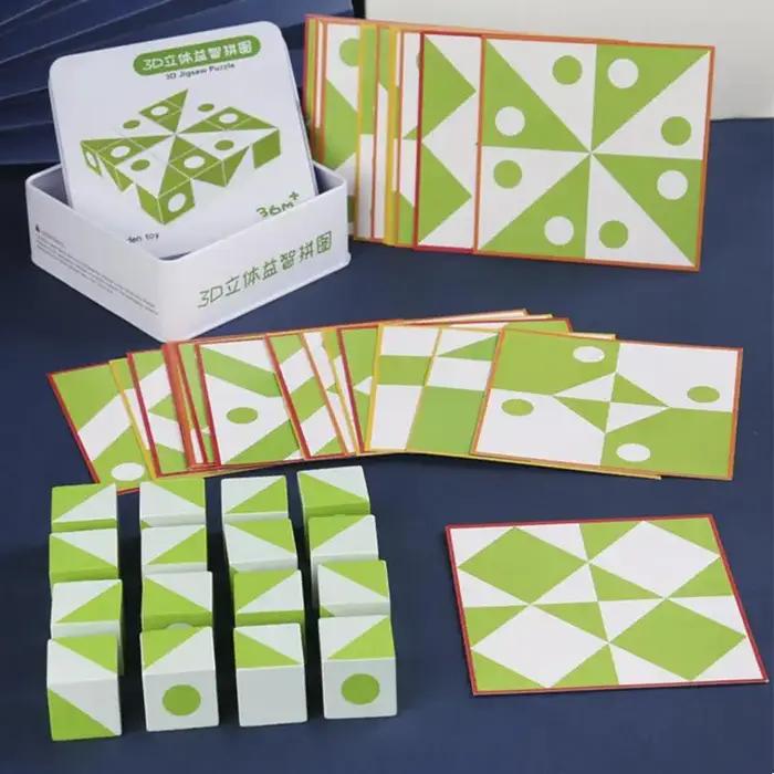 Puzzle 3D en bois forme géométrique jeu logique éducatif pour enfants adolescent occasions spéciales blanc bleu vert
