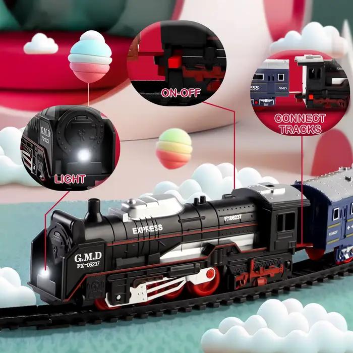 Ensemble de jouets de Train à vapeur de fret électrique rétro-assemblage de bricolage piste ferrée lumière son Simulation de fumée cadeau pour enfants