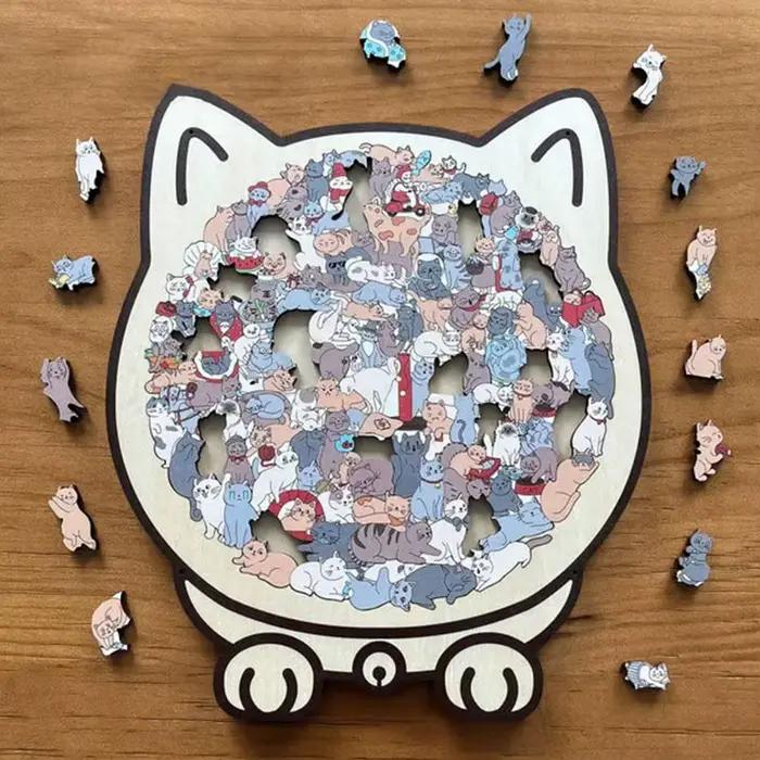Puzzle en bois en forme de chat 135 pièces unique et irrégulières pour les amoureux des chats occasions spéciales-decoration-interieur-famille-amis