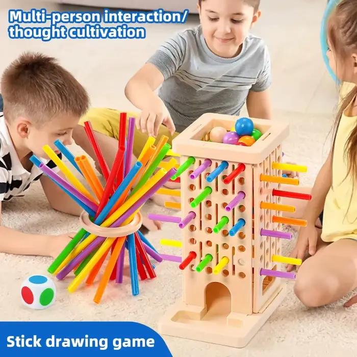 Jeu de tirage de bâtonnets Montessori - Jouet coloré pour développer la motricité fine