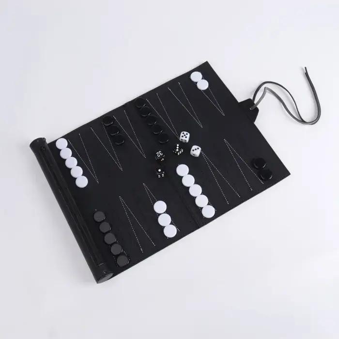 Ensemble de backgammon enroulable ninth world pour adultes et enfants jeu de société portable avec échiquier classique pliable en cuir pu occasions spéciales famille amusante strategie critique