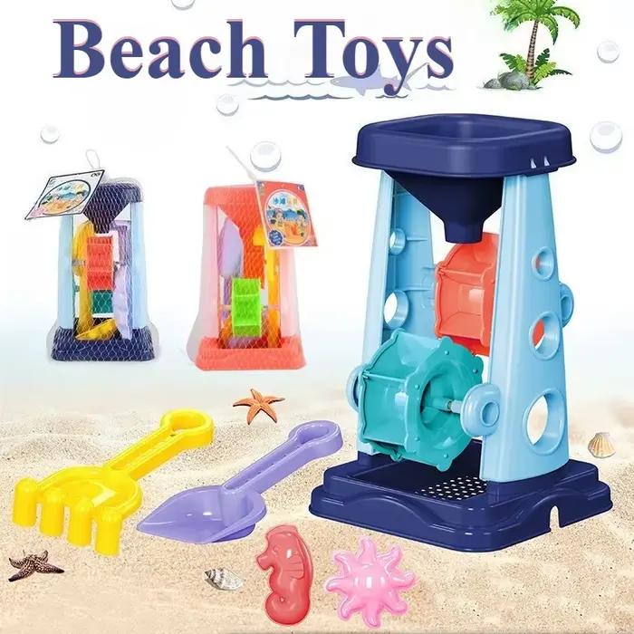 Ensemble de jouets de plage avec roue à sable, seau à sable, pelle, râteau, voilier, sablier, moules mignons, bac à sable d'été pour enfants en plein air occasions spéciales