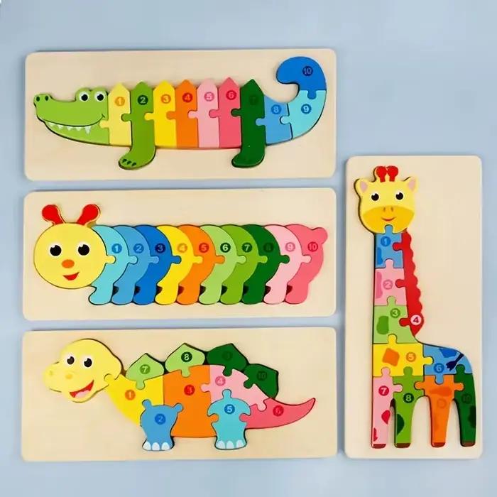 Puzzles en bois éducatifs pour enfants, chiffres, dinosaures, animaux, trafic, personnages, cadeau éducatif pour garçons et filles, 1 à 6 ans