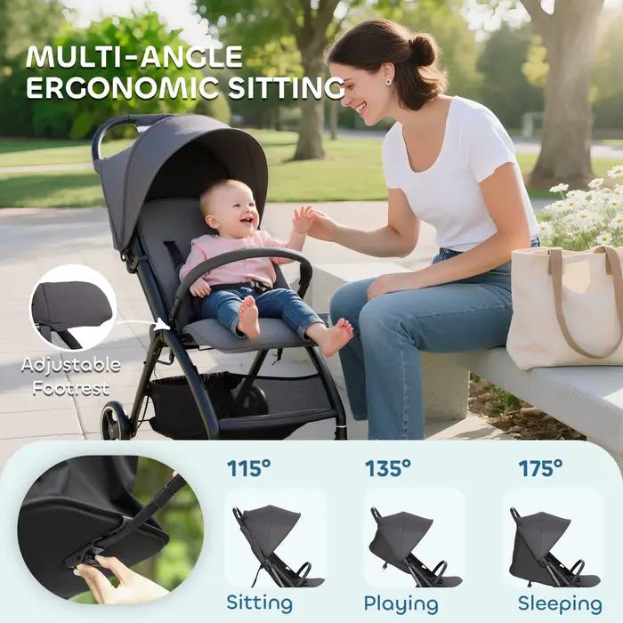 Poussette pliable pour bébé avec dossier inclinable