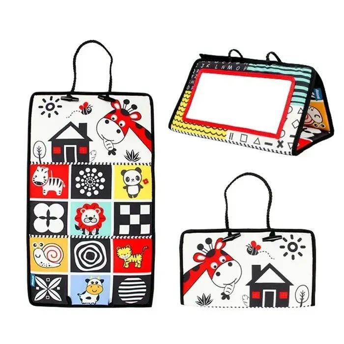 Miroir Tummy Time pour Nouveau-Né Noir et Blanc Montessori Jouet Sensoriel Activités à Contraste Élevé pour Développement Physique et Cognitif Occasions de Jeu Libre et Temps de Ventre