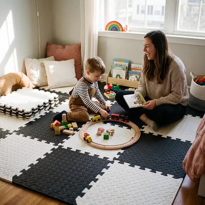 Tapis de jeu en mousse EVA 60x60cm puzzle 16 pièces pour enfants 1-6 ans occasionnellement adapté aux adultes occasions spéciales éducation et jeu actif sans musique