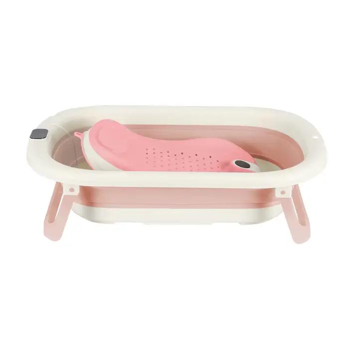 Baignoire Pliable Bébé, Avec Thermometre Digital, Coussin De Bain, Compacte Portable, Gris/Rose/Kaki