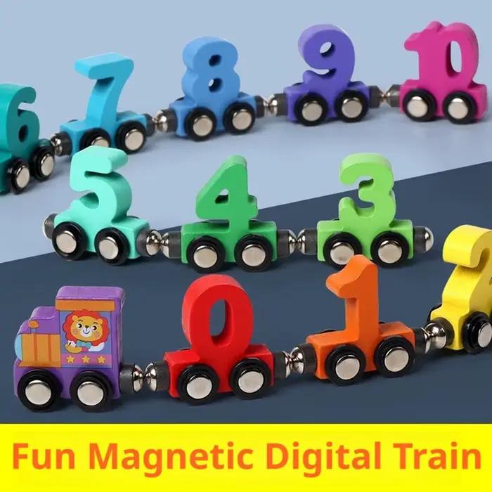 Train magnétique en bois avec blocs de construction