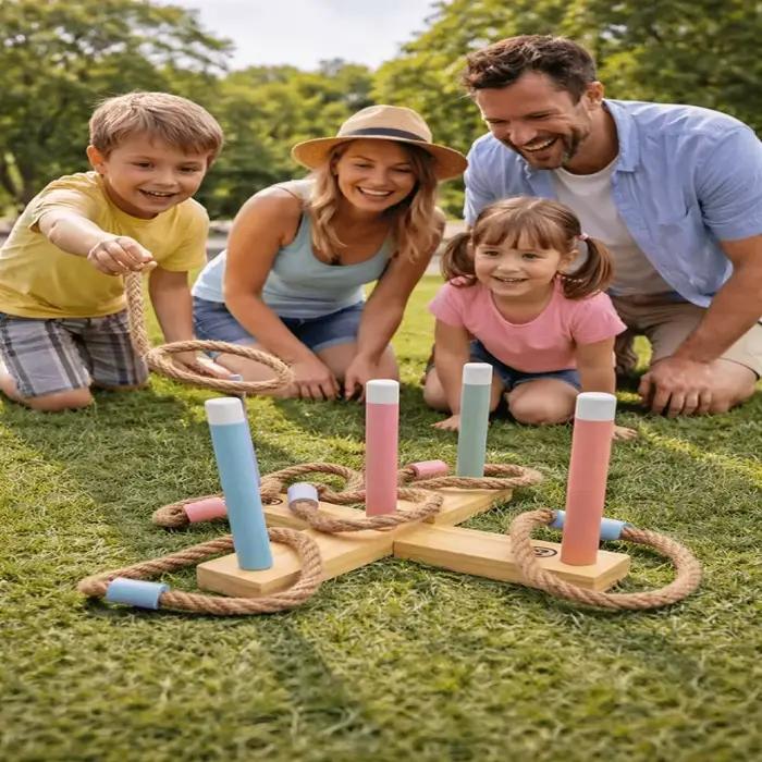 Jeu de lancer d'anneaux en bois pour enfants développement moteur coordination œil-main interaction parent-enfant occasions spéciales intérieur extérieur