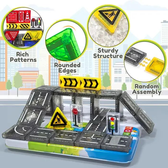 Ensemble de Construction de Route Magnétique Jouets Educatifs Pour Enfants Blocs Magnétiques Boîte en Fer Occasions Spéciales