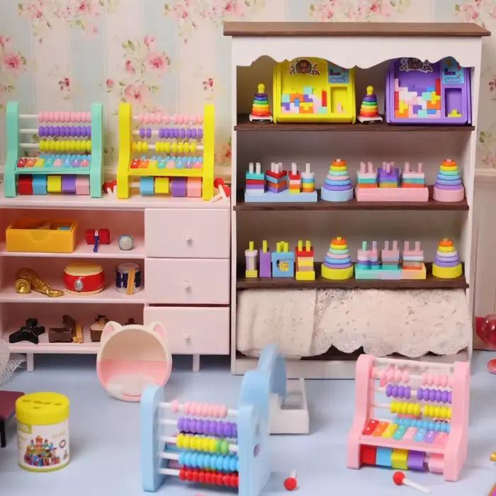 1 ensemble de Micro scène de décoration Miniature pour maison de poupée, petit seau en bois, blocs d'assemblage, modèle pour accessoires de poupée