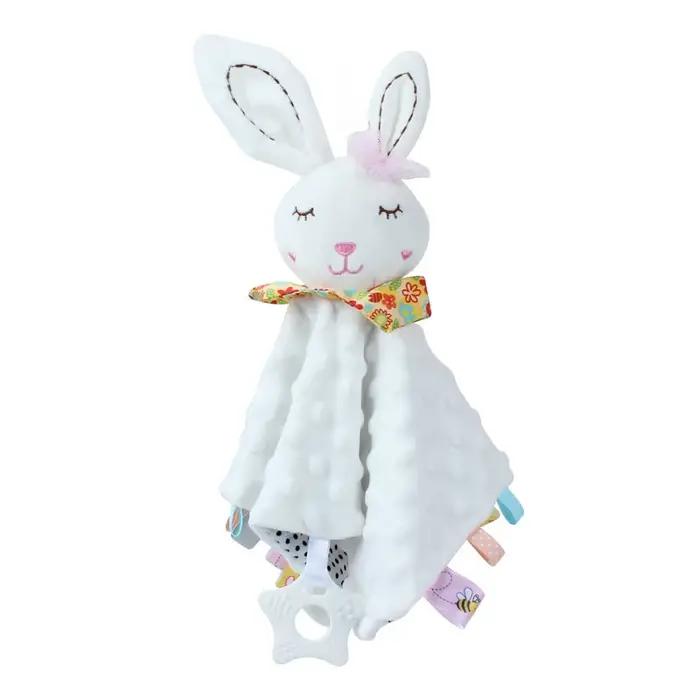 Doudou personnalisé en peluche avec nom, lapin de compagnie pour bébé, hochet en silicone pour les nouveau-nés, cadeau de naissance pour garçon ou fille, doudou de sécurité pour enfants de 0 à 3 ans