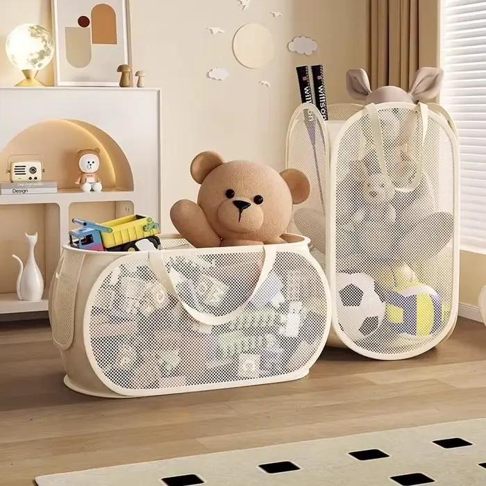 Grand bac de rangement portable beige multifonctionnel pour jouets, peluches et linge de maison occasions spéciales