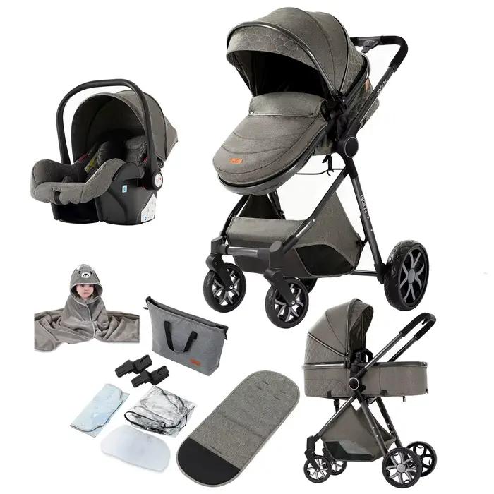 Poussette Bébé Fonctionnelle 3-en-1, Conduite Fluide avec Siège Auto Sécurisé, Nacelle Confortable e