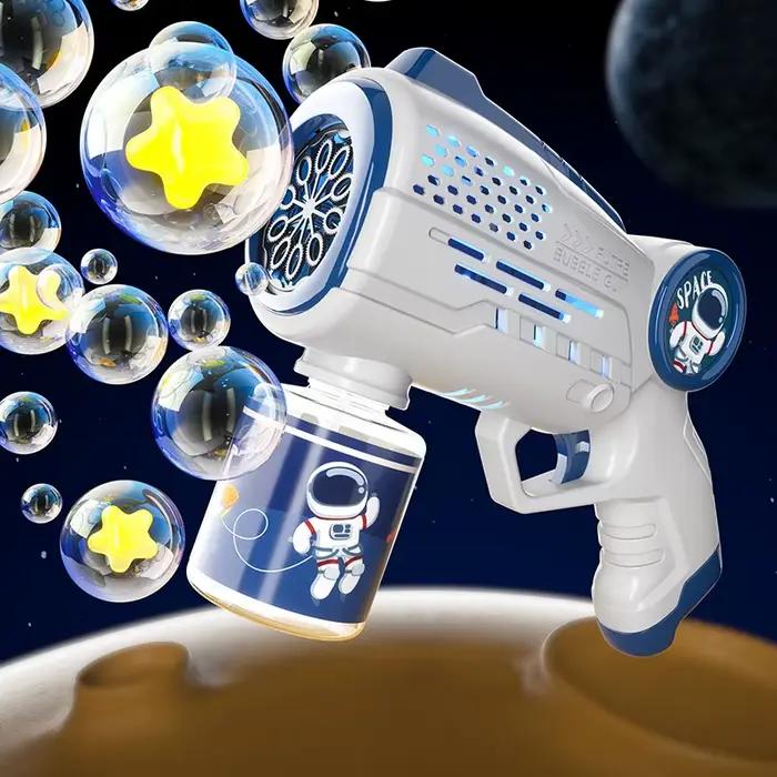 Pistolet à bulles électrique d'astronaute pour enfant avec lumière intégrée et souffleur de savon automatique pour jouer à l'exploration spatiale en plein air d'été