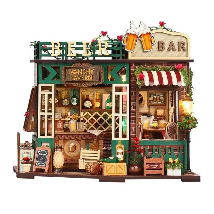 Kit de construction DIY de la boutique de taverne, maison de poupées en bois artisanale, jouet de décoration et puzzle 3D pour occasions spéciales et cadeaux d'anniversaire