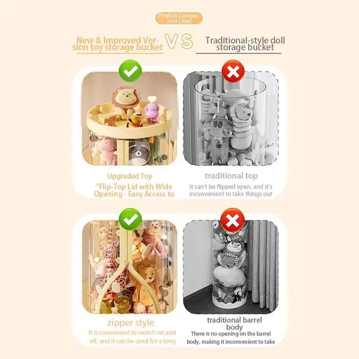Boîte de rangement transparente pour poupées, jouet en peluche, tube de rangement pour jouets, bacs à fermeture éclair, organisateur de jouets pour enfants, cadeau de Noël pour enfants, rangement de jouets, boîtes de rangement pour jouets, organisation de jouets, rangement de poupées, cadeau d'anniv