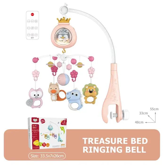  Mobile de lit bébé avec projecteur et veilleuse, jouet musical rotatif télécommandé avec berceuses