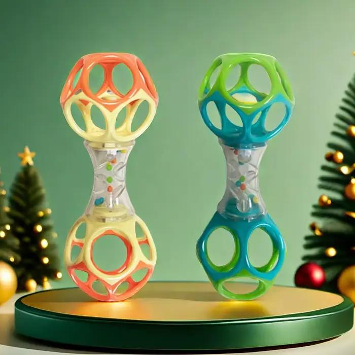 Jouet d'haltère à hochet et à secouer en silicone doux pour bébé 0-6 mois 7-12 mois 13-24 mois 25-36 mois occasions spéciales sécurité et développement motor et sensoriel