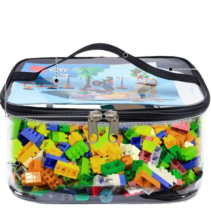 Sac de rangement transparent en maille pour jouets et puzzles grande capacité nuit de construction occasionnel usage multiple enfants bricolage création