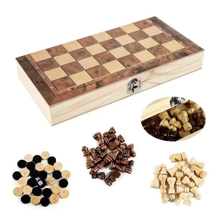 Jeu d'échecs, backgammon et dames 3-en-1 en plastique, plateau pliant avec rangement, améliore l'intelligence stratégique, cadeau idéal pour les familles et les amis, occasions spéciales