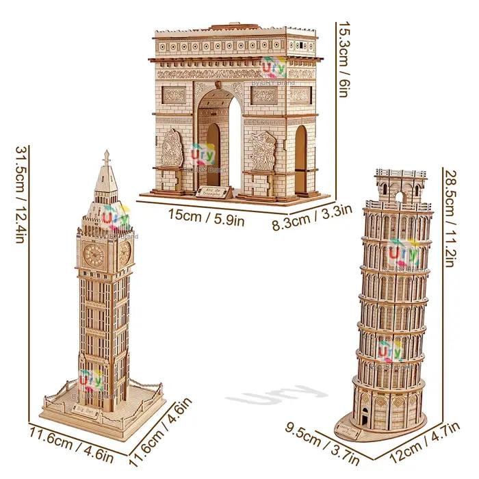 Puzzle en bois ury tour de pise big ben attractions européennes décoration construction architecture jouet éducatif occasions spéciales