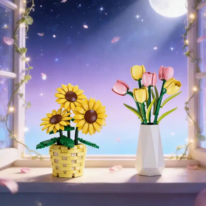 Jouet de construction 3D KNEW BUILT en forme de fleurs (tulipe