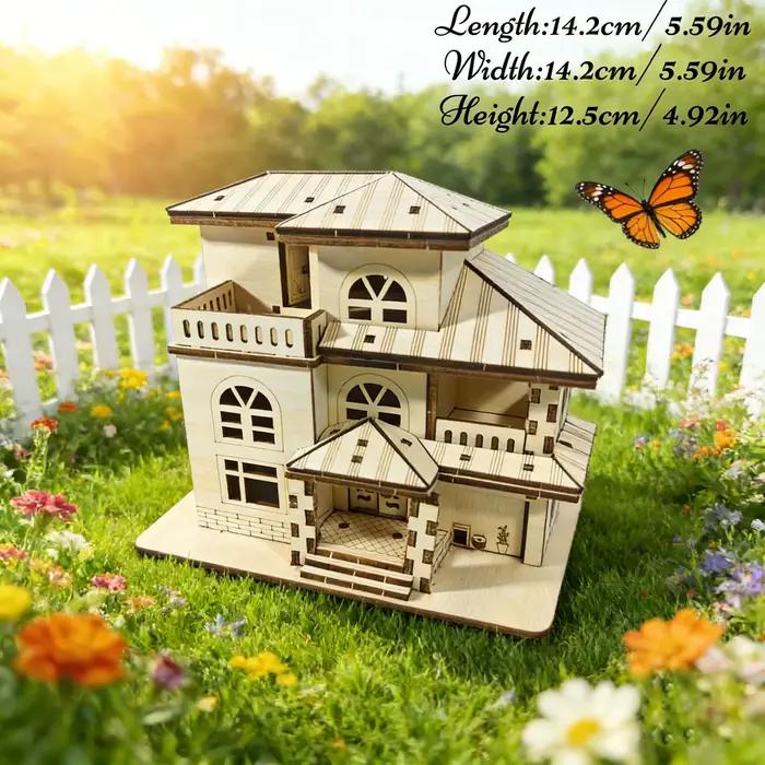 Puzzle 3D en bois de villa à deux étages style européen jouet de construction diy fait main décoration de table pour adultes occasions spéciales