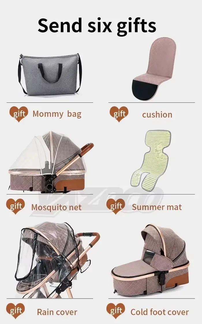 Système de poussette 3-en-1, poussette bébé anti-choc pour 0-4 ans jusqu'à 22 kg, poussette pliable
