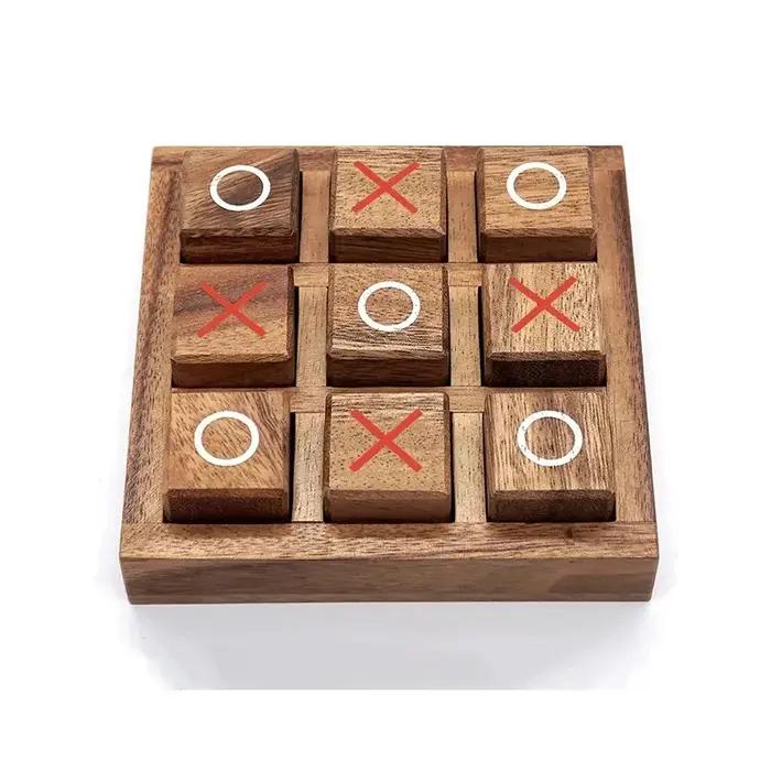 Jeux de société de stratégie de table classiques en bois Tic Tac Toe, casse-tête, défis de logique a