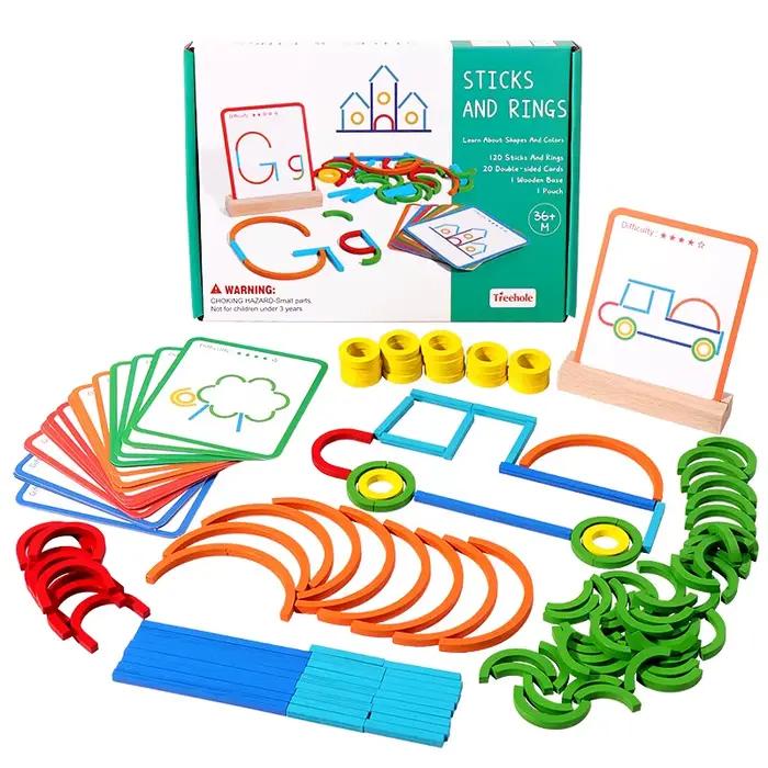 Bâtons et anneaux créatifs en bois, Puzzle, jeu d'intelligence, jouets éducatifs Montessori pour enf