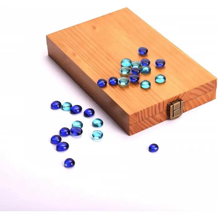 Ensemble de jeu de société Mancala en bois plateau de jeu pliant avec pierres de verre bicolores jeu de stratégie Oware classique pour occasions spéciales famille amis