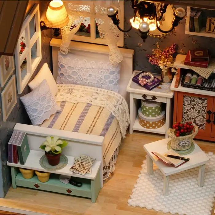 Kit de maison de poupée Miniature à assembler, Puzzle 3D en bois, artisanat de chambre avec meubles,
