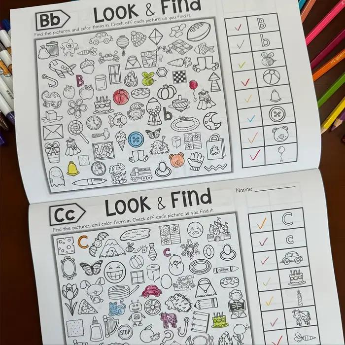 Livre de coloriage éducatif pour enfants : Jeu de recherche et de découverte amusant pour l'entraînement visuel, améliore la concentration, jouet d'apprentissage et d'exercice pour enfants