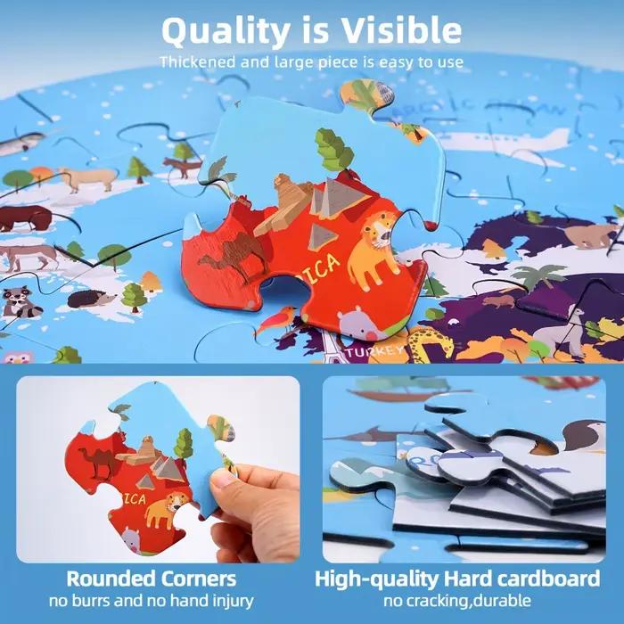 Puzzle de géographie du monde avec animaux pour enfants